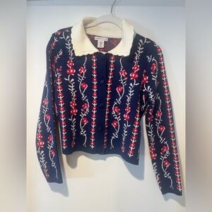 Sincerely Jules Navy and Red Floral Cardigan